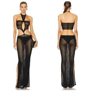 Aya Muse Boletu Open-Knit Cut-Out Halterneck Dress Black Size Large NWT